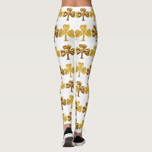 Cool Gold Irish Shamrock Clover Patricks Day Leggings (Achterkant)