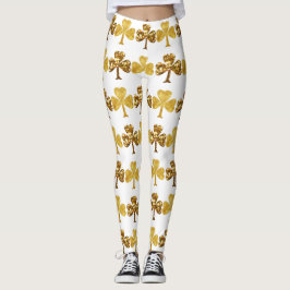 Cool Gold Irish Shamrock Clover Patricks Day Leggings