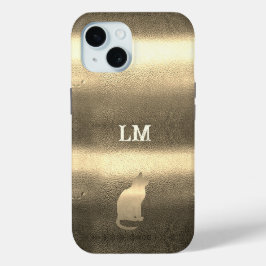 Cool Gold Look Cat Monogram Initialen iPhone 15 Case