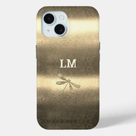 Cool Gold Look Dragonfly Monogram Initialen iPhone 15 Case