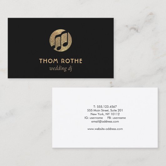 Cool Gold Music Note DJ Visitekaartje (Voorkant / Achterkant)