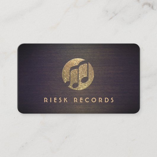 Cool Gold Muzieknoten Logo Retro Musicus Visitekaartje (Voorkant)
