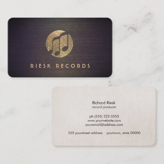 Cool Gold Muzieknoten Logo Retro Musicus Visitekaartje (Voorkant / Achterkant)