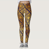Cool Gold Navy Blue folie Patroon Vrouwen Leggings (Voorkant)
