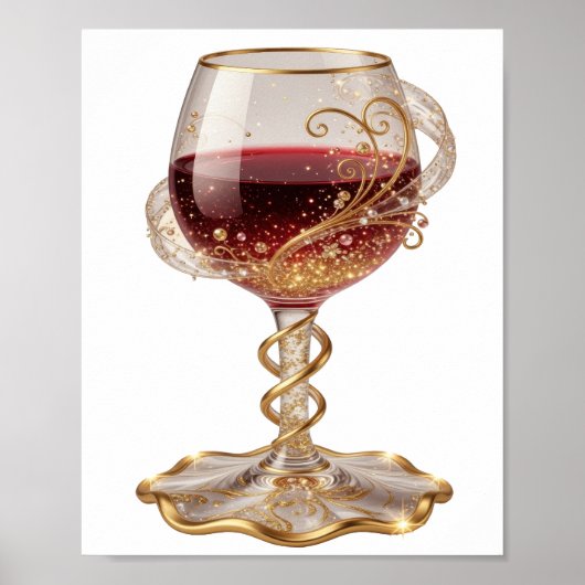 Cool Gold RODE WIJN GLAS 3D Tekst Kunst Poster (Voorkant)