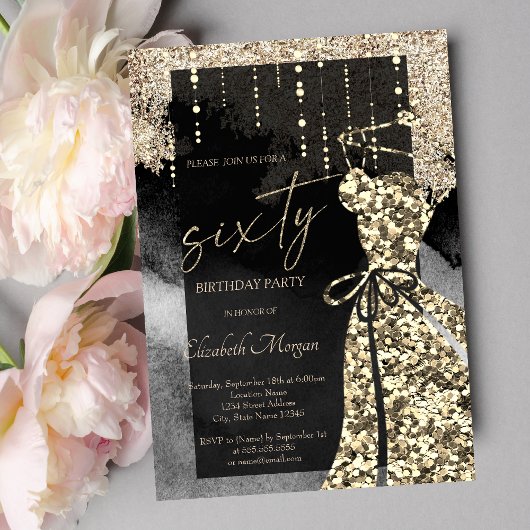 Cool Gold Sequins Jurk 60e verjaardag Kaart