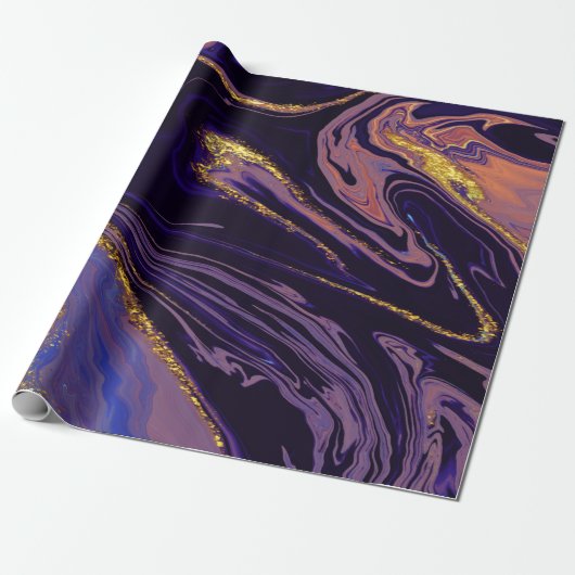 Cool Gold Violet Marble Texture Cadeaupapier (Uitgerold)