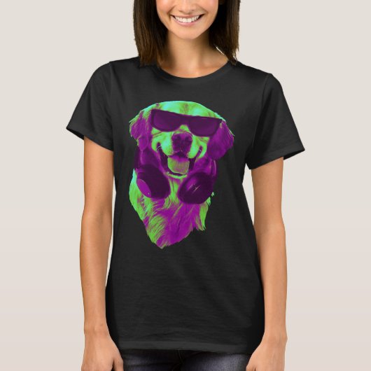Cool Golden Retriever DJ with Headphones & Sunglas T-shirt (Voorkant)