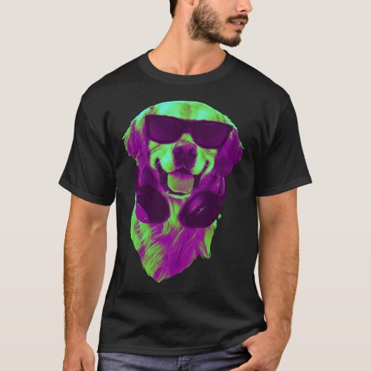 Cool Golden Retriever DJ with Headphones & Sunglas T-shirt (Voorkant)