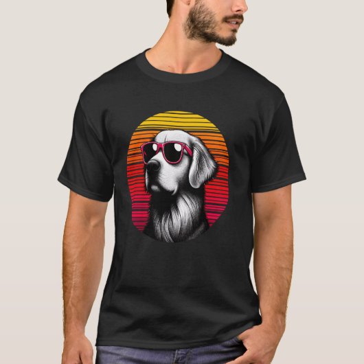 Cool Golden Retriever Dog  Sunset Zonnebril T-shirt (Voorkant)