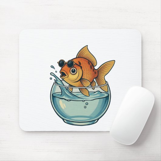 Cool Goldfish Splashing in Sunglasses Muismat (Met muis)