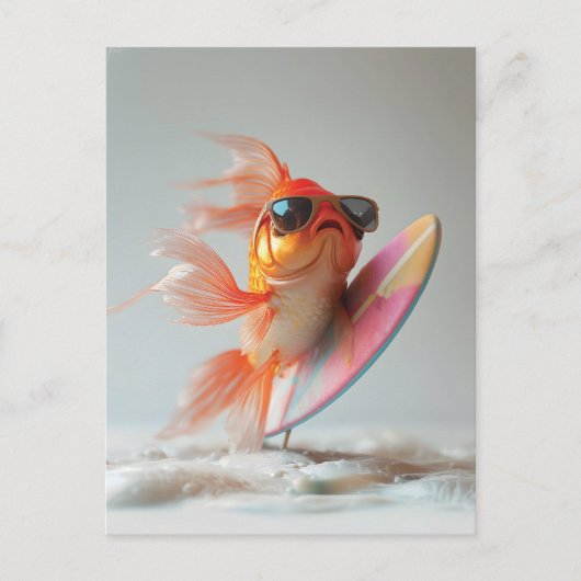 Cool Goldfish Surfen op een Golf Briefkaart (Voorkant)