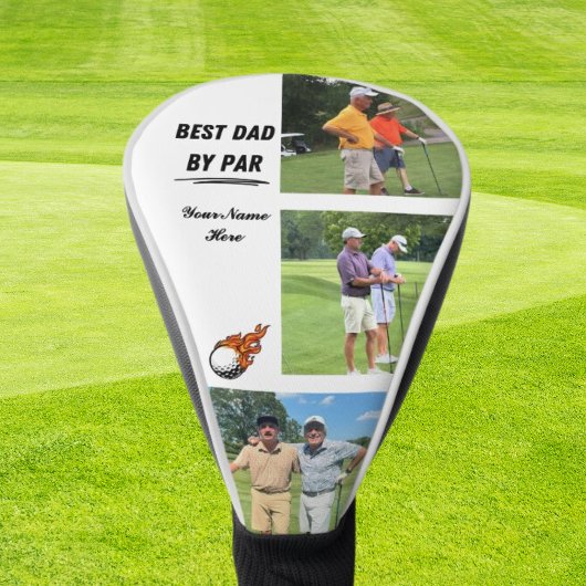 Cool Golf Gift voor Dad Custom 3 Foto & Naam Wit Golfheadcover