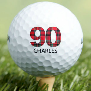 Cool Golfer Cadeau 90ste Verjaardag rood geruit on Golfballen