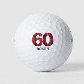Cool Golfer Gift 60e Verjaardag rode plaid ontwerp Golfballen (Voorkant)