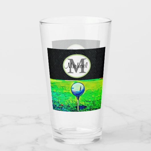 Cool Golfing Name Monogram Black Sports Hobby Mann Glas (Achterkant)