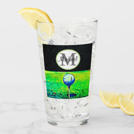 Cool Golfing Name Monogram Black Sports Hobby Mann Glas (Voorkant ijs)