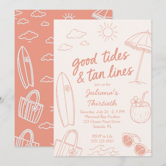Cool Good Tides & Tan Lines Beach Feest Kaart (Voorkant / Achterkant)