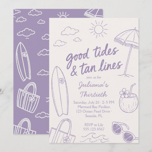 Cool Good Tides & Tan Lines Strandfeest Kaart (Voorkant / Achterkant)