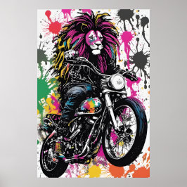 Cool Gothic Lion in Biker's Outfit Digitale Kunst Poster