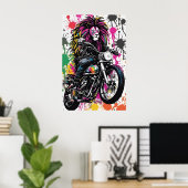 Cool Gothic Lion in Biker's Outfit Digitale Kunst Poster (Thuiskantoor)