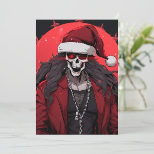 Cool Gothic Punk schedel Anime Santa Demon Feestdagenkaart (Staand voorkant)