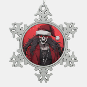 Cool Gothic Punk schedel Anime Santa Demon Tin Sneeuwvlok Ornament