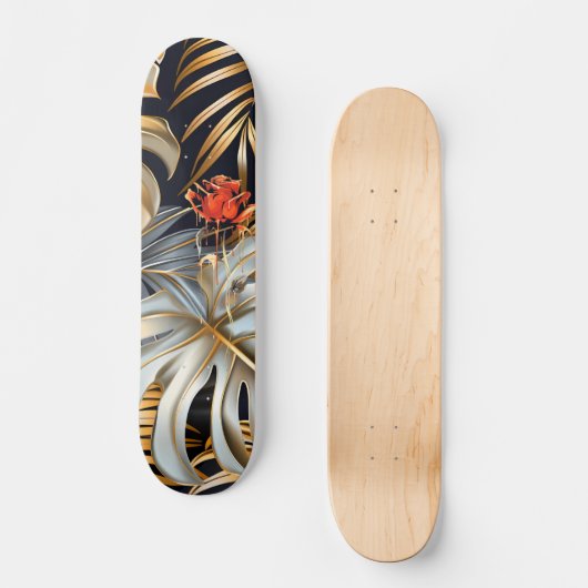 Cool Gothic Red Rose Jungle Foliage Skateboard  (Voorkant)