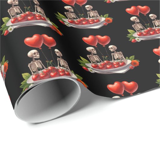 Cool Gothic tiled pattern Valentine skeleton  Cadeaupapier (Rol Hoek)