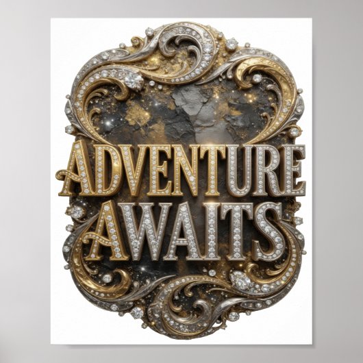 Cool Goud AVONTUUR WACHT 3D Tekstkunst Poster (Voorkant)