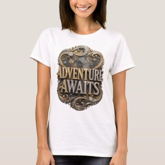 Cool Goud AVONTUUR WACHTT 3D Tekst Kunst T-shirt (Voorkant)