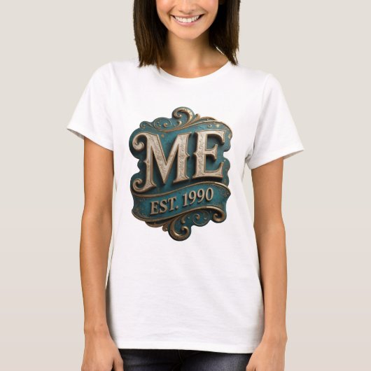 Cool Goud ME EST 1990 Tekst Ontwerp T-shirt (Voorkant)