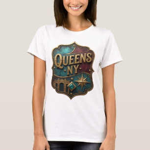 Cool Goud QUEENS NY Draagbare Kunst T-shirt