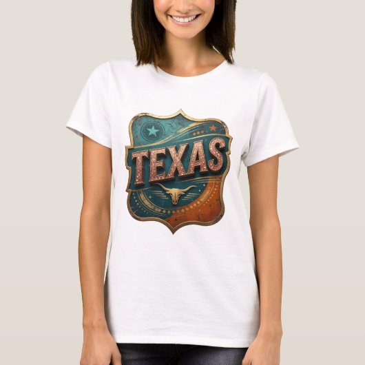 Cool Goud TEXAS 3D Tekst Kunst T-shirt (Voorkant)