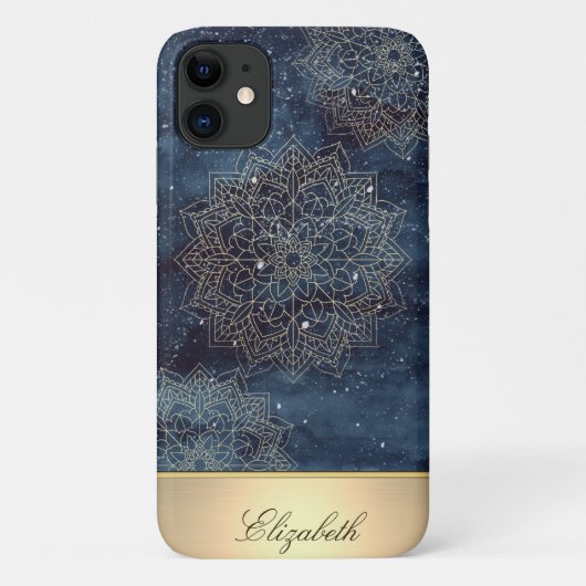 Cool Gouden Bloem Mandala, Marineblauw Case-Mate iPhone Case (Achterkant)
