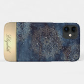 Cool Gouden Bloem Mandala, Marineblauw Case-Mate iPhone Case (Achterkant (horizontaal))
