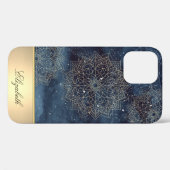 Cool Gouden Bloem Mandala, Marineblauw Case-Mate iPhone Case (Achterkant (horizontaal))