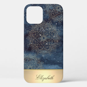 Cool Gouden Bloem Mandala, Marineblauw Case-Mate iPhone Case