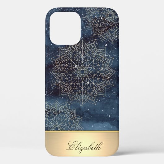 Cool Gouden Bloem Mandala, Marineblauw Case-Mate iPhone Case (Achterkant)