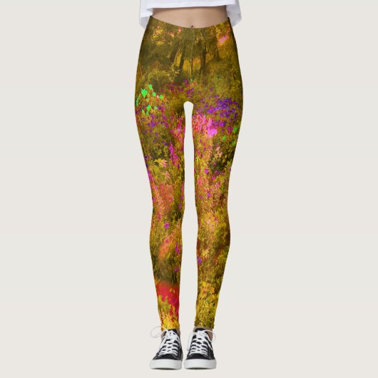 Cool Gouden Panoramatuin Bloemen Uitzicht Leggings (Voorkant)