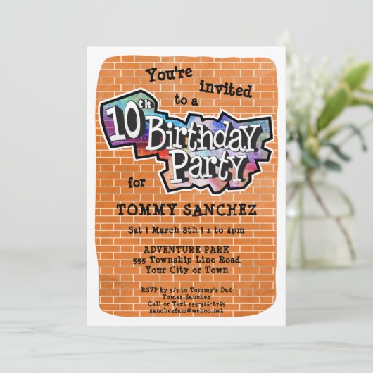 Cool Graffiti Art 10e verjaardag Uitnodiging (Staand voorkant)