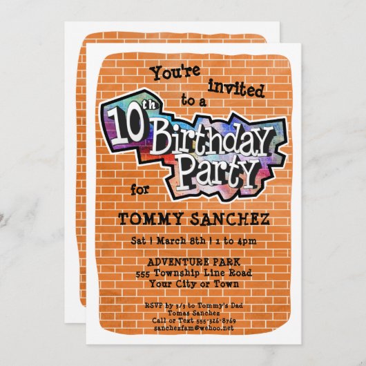 Cool Graffiti Art 10e verjaardag Uitnodiging (Voorkant / Achterkant)