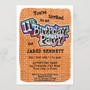 Cool Graffiti Art 11th Birthday Party Invitation Kaart
