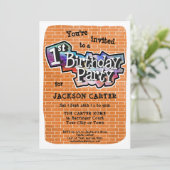 Cool Graffiti Art 1e verjaardagsfeest uitnodiging (Staand voorkant)