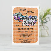 Cool Graffiti Art 3e verjaardagsfeest uitnodiging (Staand voorkant)