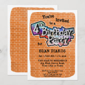 Cool Graffiti Art 4e verjaardagsfeest uitnodiging (Voorkant / Achterkant)