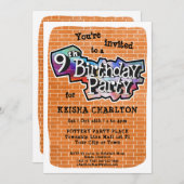 Cool Graffiti Art 9e verjaardagsfeest uitnodiging (Voorkant / Achterkant)