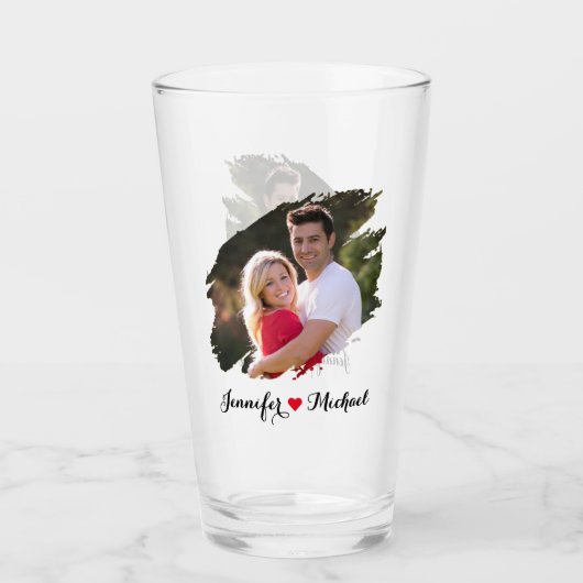 Cool Graffiti Effect Paar Foto Monogrammed Bier Glas (Voorkant)