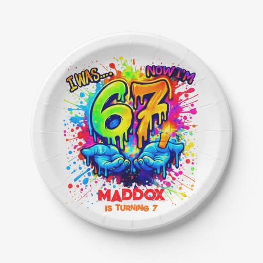 Cool Graffiti Splatter 7th Birthday Party Papieren Bordje (Voorkant)