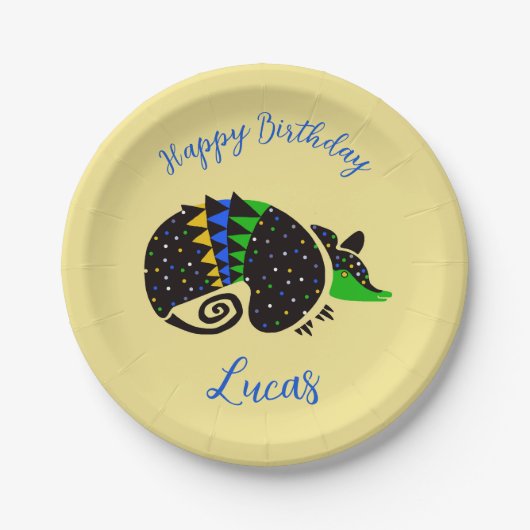 Cool grafische ARMADILLO - Happy Birthday - Papieren Bordje (Voorkant)